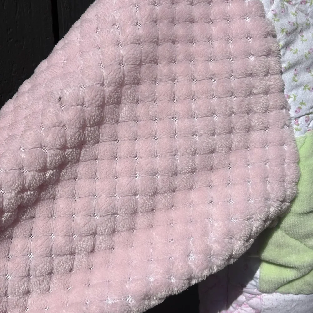 Upcycled Quilted Pink and Green Hoodie - Picture 4 of 8